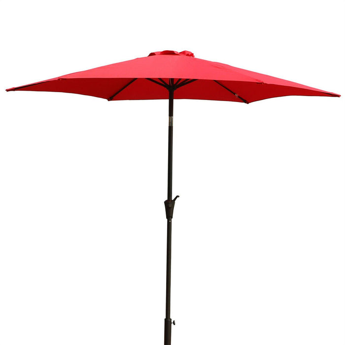8.8 Feet Outdoor Aluminum Patio Umbrella, Patio Umbrella, Market Umbrella With 33 Pounds Round Resin Umbrella Base, Push Button Tilt And Crank Lift, Red