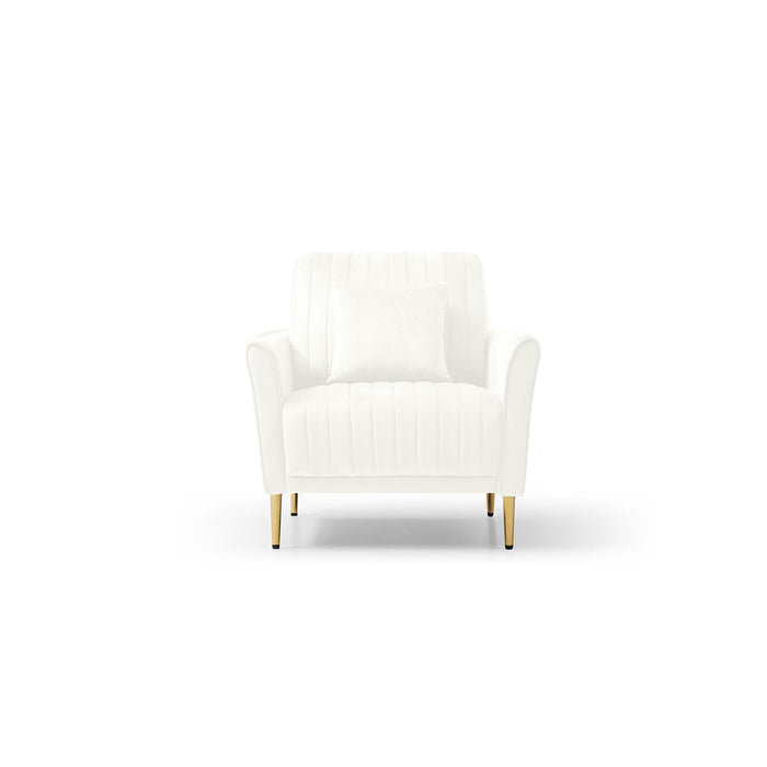 Mid-Century Modern Velvet Fabric Accent Chair Armchair For Living Room Bedroom Channel Tufted Upholstered Comfortable - Cream