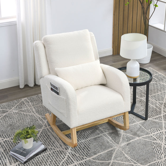 Welike 27.5 "W Modern Accent High Back Living Room Casual Armchair Rocker With One Lumbar Pillow, Two Side Pockets, Teddy White (Ivory)