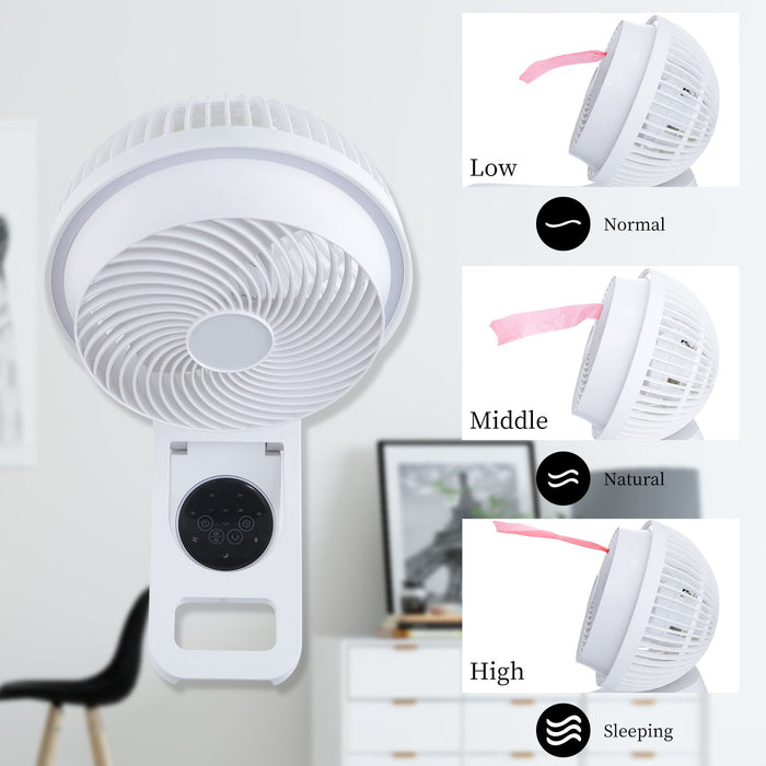 Simple Deluxe 7 Inch Wall Mount Fan, 3 Speeds & 3 Modes, 15 Hours Timer, 60 ° Oscillating Circulating Fan, With Remote Control, Air Circulation Fan For Indoor Use - White