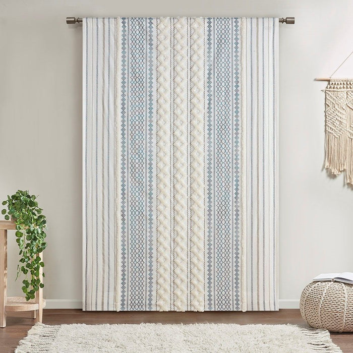 Imani Printed Curtain Panel With Chenille Stripe And Lining