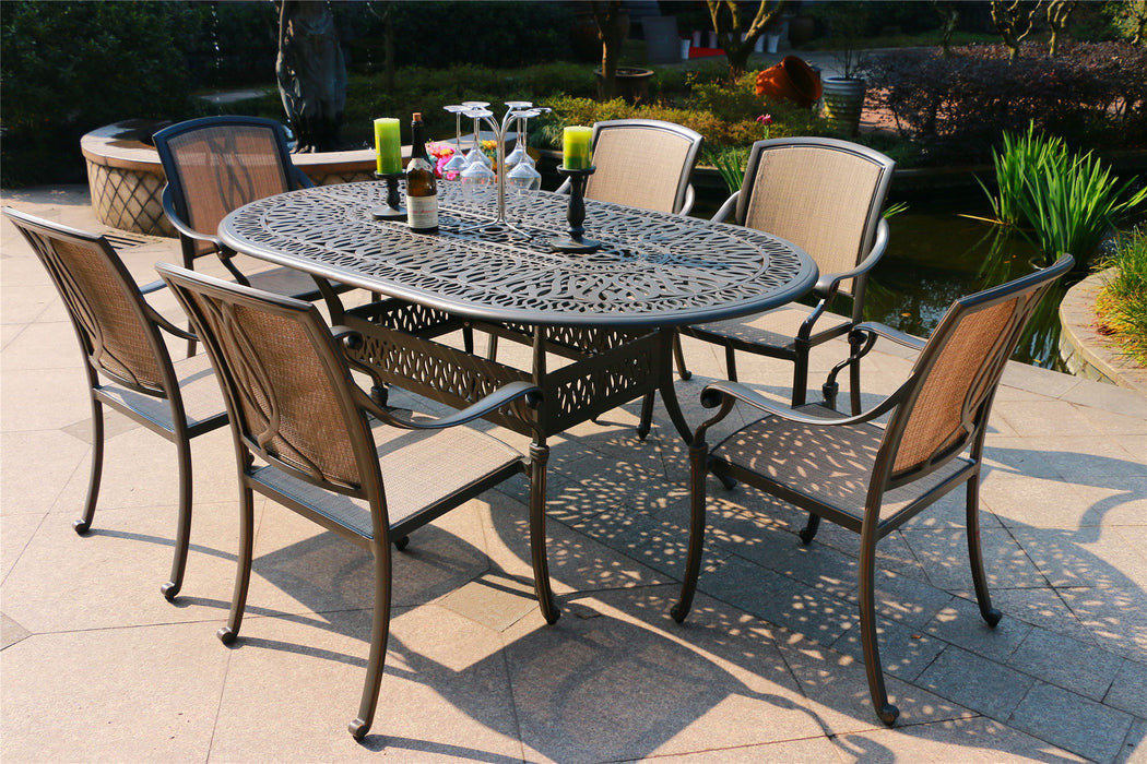 Oval 6 Person 72.05" Long Powder Coated Aluminum Dining Set
