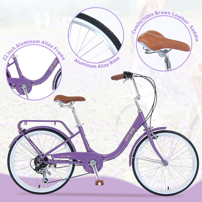 7 Speed, Aluminium Alloy Frame, Multiple Colors 22" Girls Bicycle - Purple