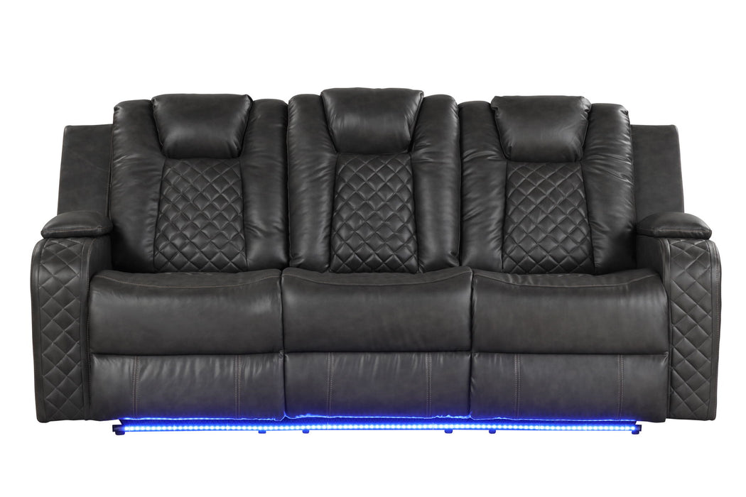 Benz Led & Power Reclining Sofa Made With Faux Leather In Black