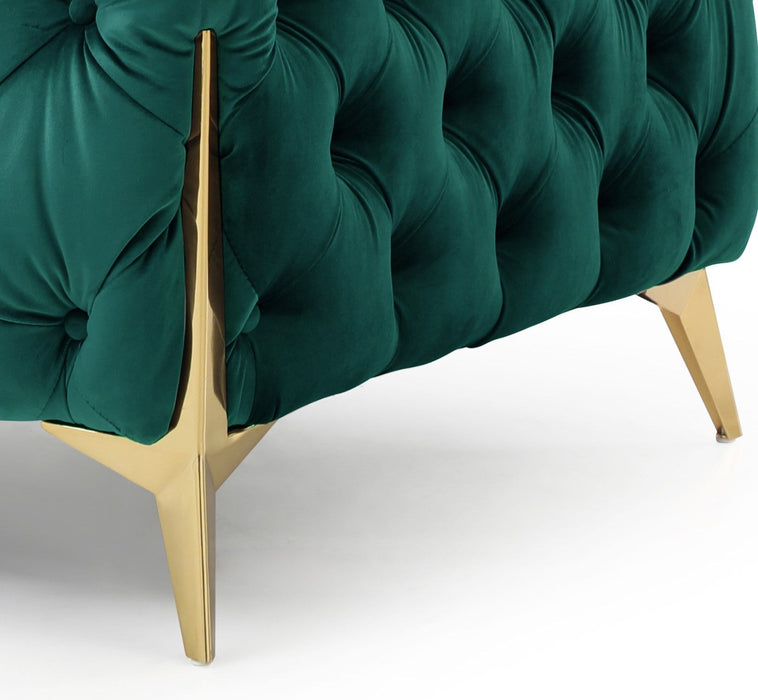 Moderno Tufted Chair Finished In Velvet Fabric In Green