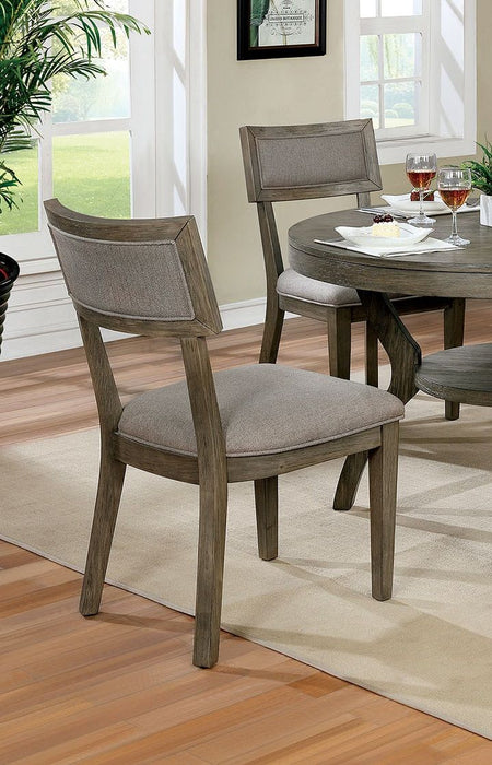 Rustic Gray Solid Wood 5 Pieces Dining Set Round Dining Table Shelf And 4Sx Side Chairs Dining Room Furniture Fabric Upholstered Seat