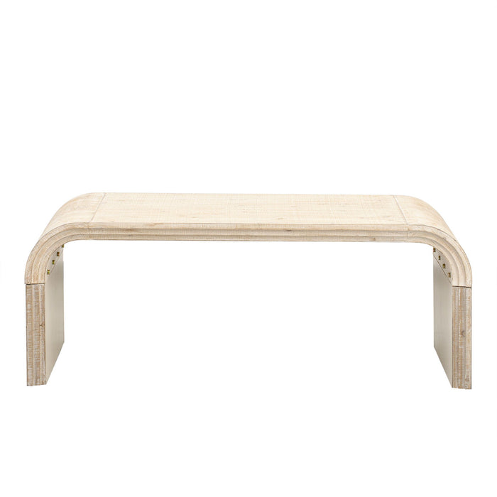 Trexm Minimalist Coffee Table With Curved Art Deco Design For Living Room Or Dining Room (Natural Wood Wash)