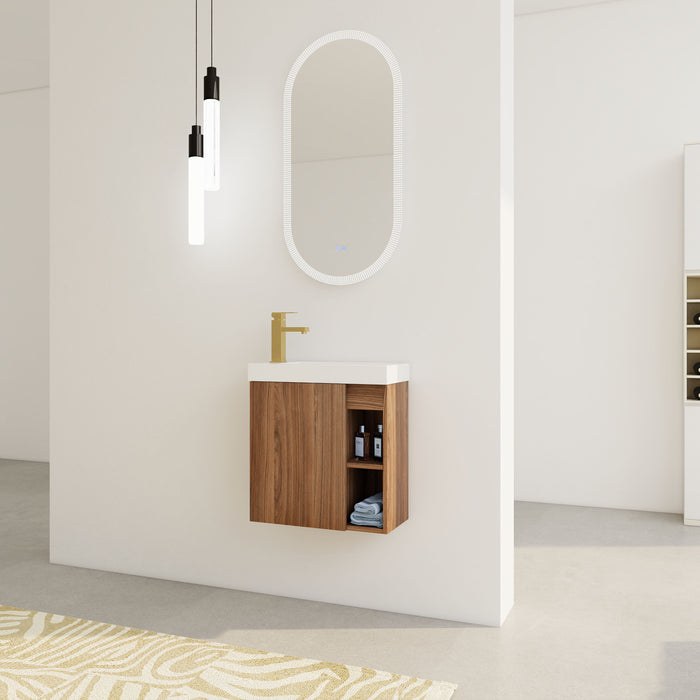 Floating Wall-Mounted Bathroom Vanity With White Resin Sink & Soft-Close Cabinet Door
