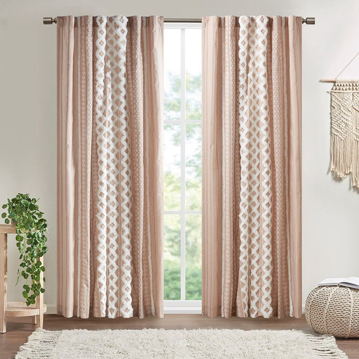 Imani Cotton Printed Curtain Panel With Chenille Stripe And Lining - Pink
