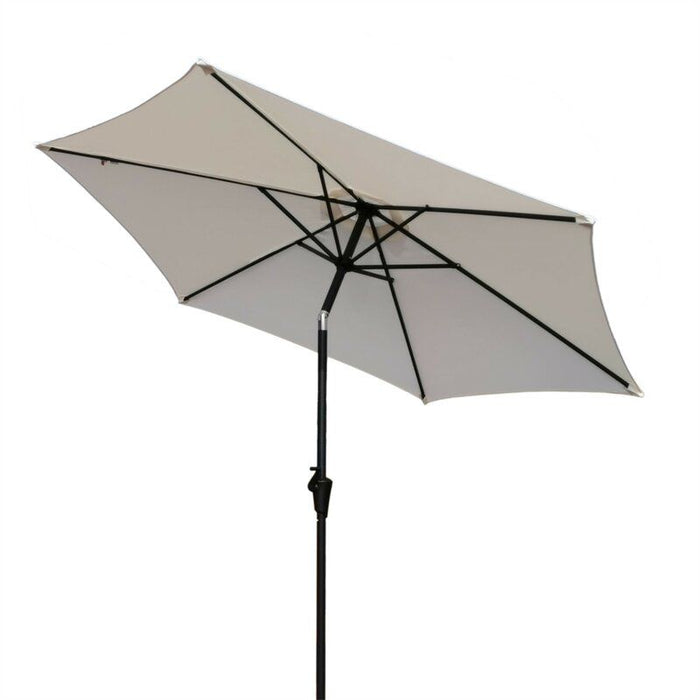 8.8 Feet Outdoor Aluminum Patio Umbrella, Patio Umbrella, Market Umbrella With 33 Pounds Round Resin Umbrella Base, Push Button Tilt And Crank Lift, Creme
