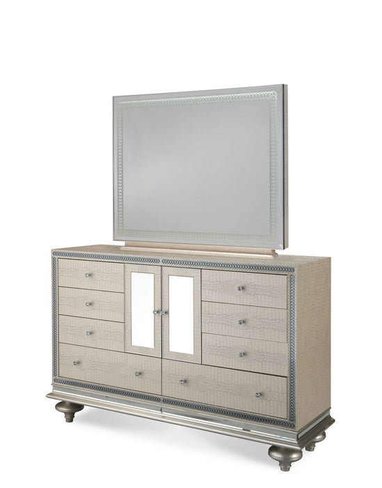 Hollywood Swank - Upholstered Dresser with Mirror - Crystal Croc
