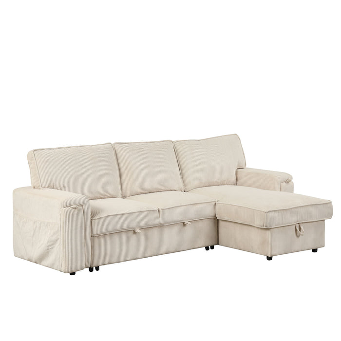 U_Style Upholstery Sleeper Sectional Sofa With Storage Bags And 2 Cup Holders On Arms - Beige
