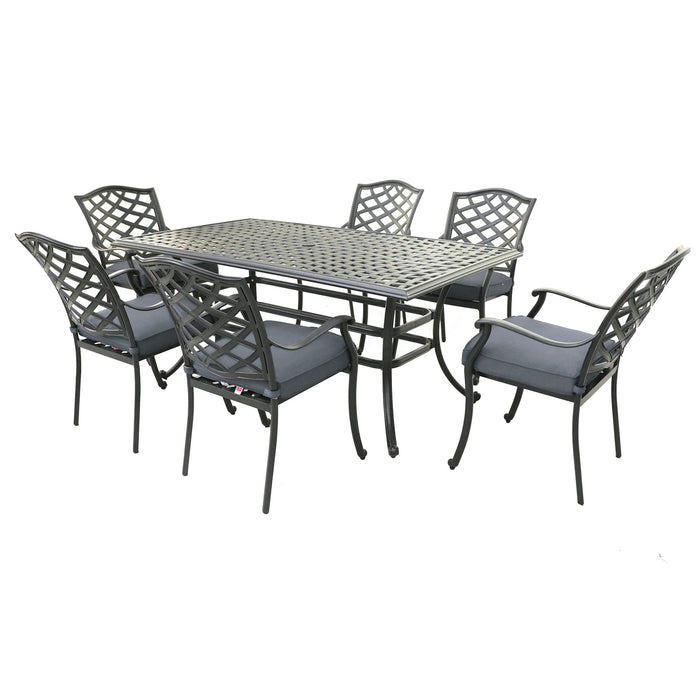 Rectangular 6 Person Aluminum Dining Set With Sunbrella Cushions - Gray