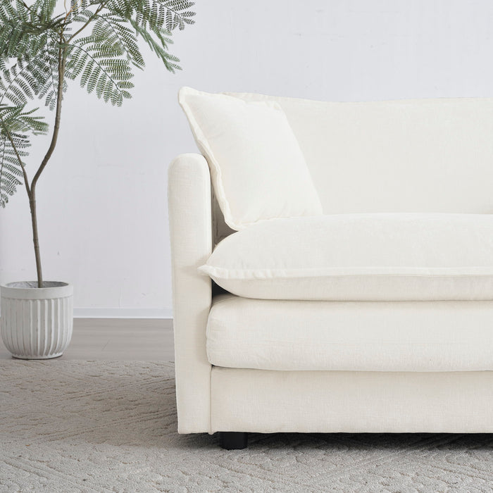 Sofa (Set of 2) Chenille Couch, 2+3 Seater Sofa Set Deep Seat Sofa, Modern Sofa Set For Living Room, White Chenille