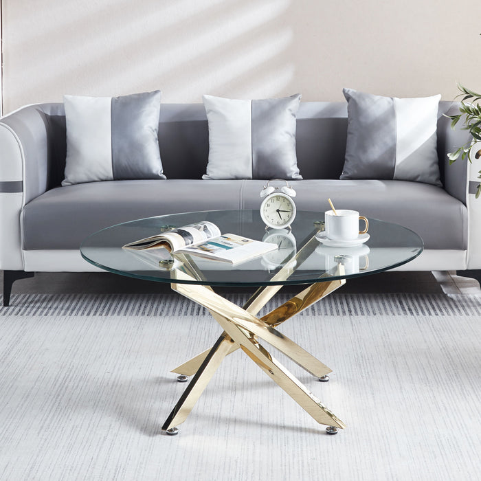 Modern Round Tempered Glass Coffee Table With Stainless Steel Legs - Gold
