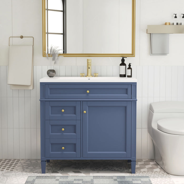 Bathroom Vanity With Top Sink, Modern Bathroom Storage Cabinet With 2 Drawers And A Tip-Out Drawer, Single Sink Bathroom Vanity - Blue