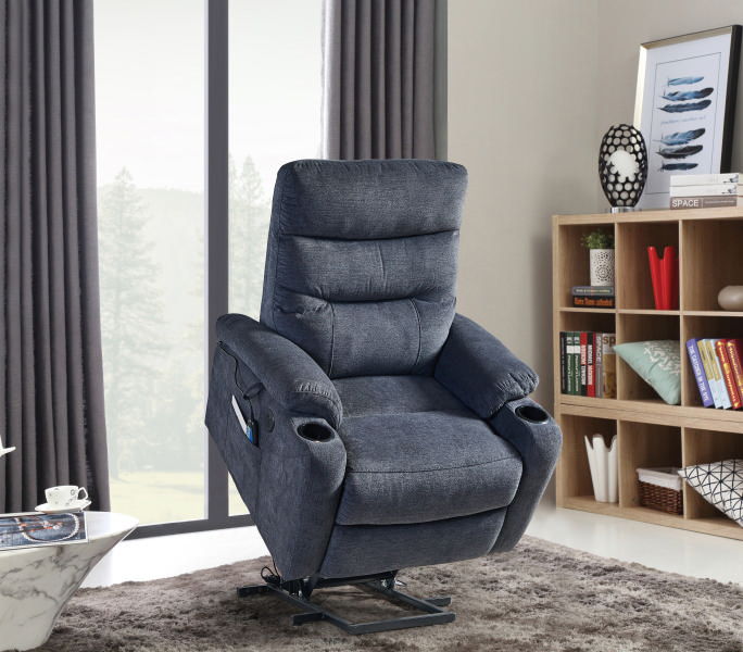 Liyasi Electric Power Lift Recliner Chair With Massage And Heat For Elderly, 3 Positions, 2 Side Pockets, Cup Holders, USB Charge Ports, High-End Quality Cloth Power Reclining Chair For Living Room - Gray