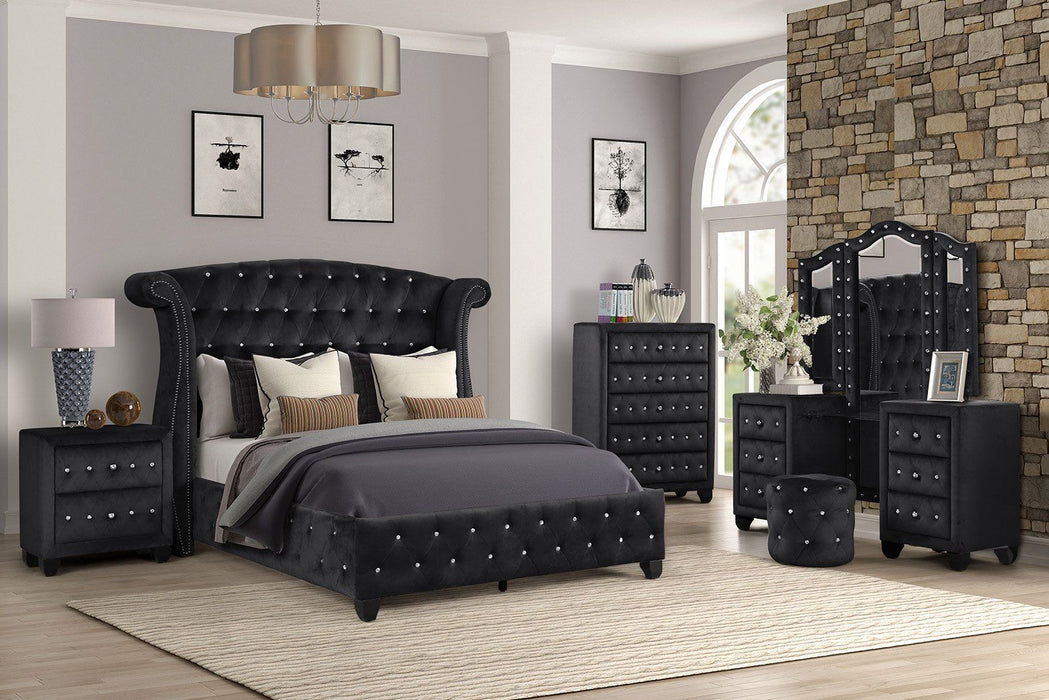 Sophia King 5 Pieces Vanity Upholstery Bedroom Set Made With Wood In Black