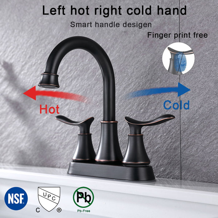 2 Handle 4 Inch Oil Rubbed Bronze Bathroom Faucet, Bathroom Vanity Sink Faucets, Pop Up Drain And Supply Hoses