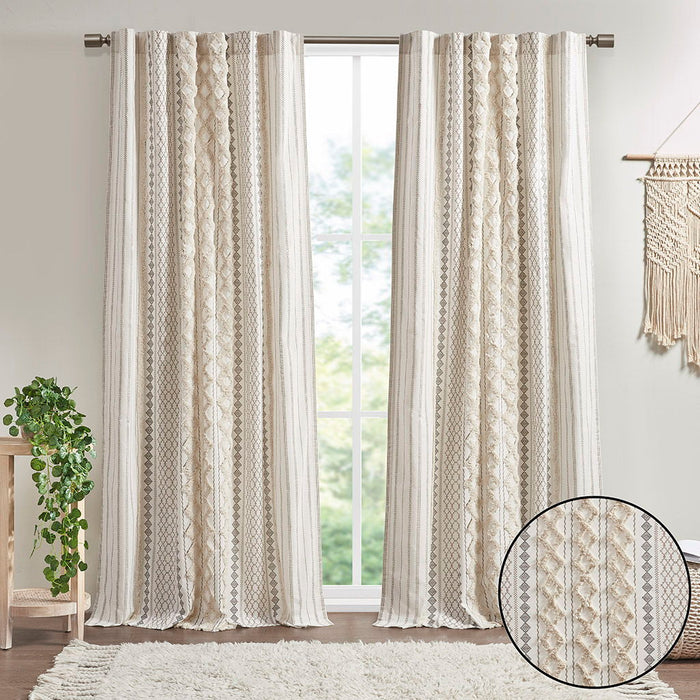 Imani Cotton Printed Curtain Panel With Chenille Stripe