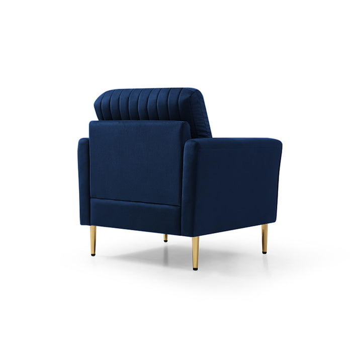 Velvet Accent Chair Round Arm Chair With Gold Legs, Upholstered Single Sofa For Living Room Bedroom, - Navy - Blue With 1 Thro Width Pillow