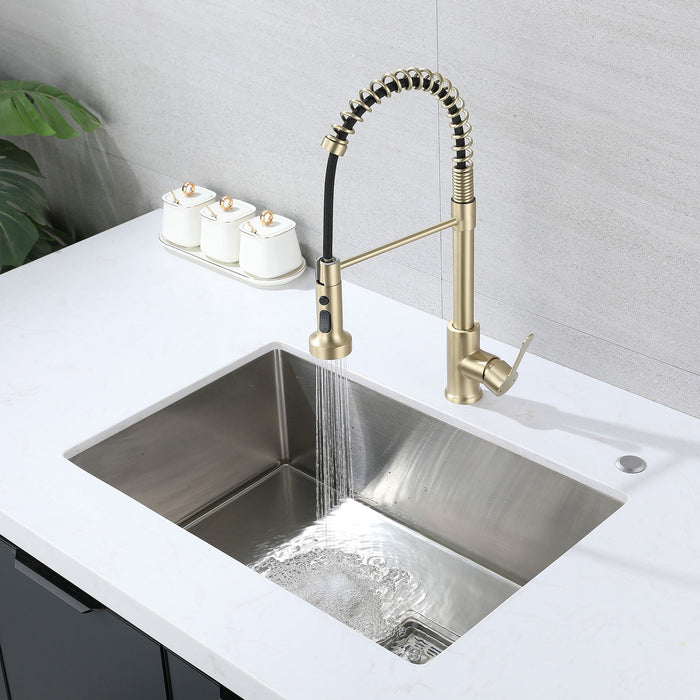 Kitchen Faucet With Pull Down Sprayer, High Arc Single Handle Kitchen Sink Faucet, Commercial Modern Stainless Steel Kitchen Faucets - Brushed Gold
