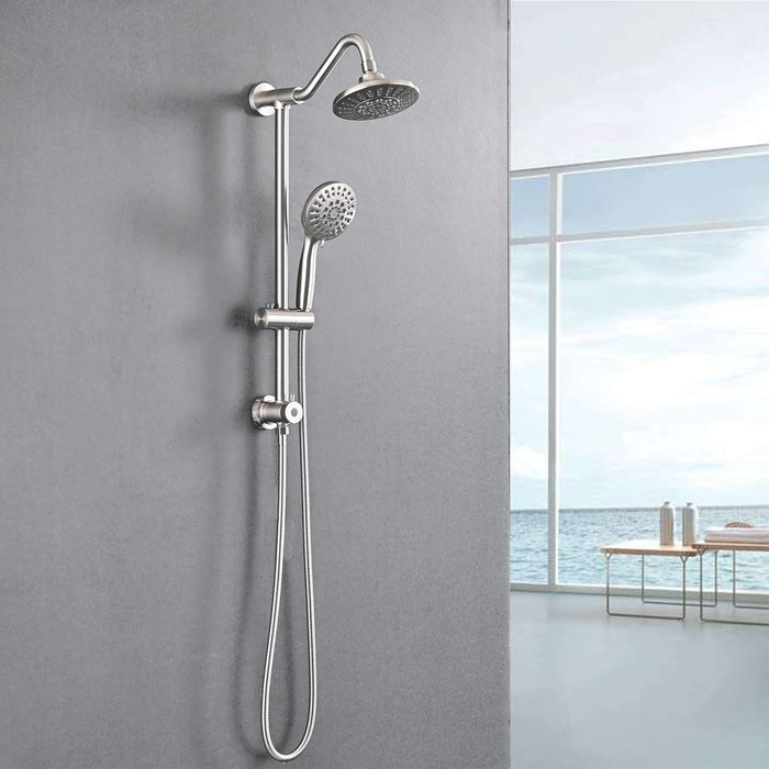 Brushed Nickel 6" Rain Shower Head With Handheld Shower Head Bathroom Rain Shower System