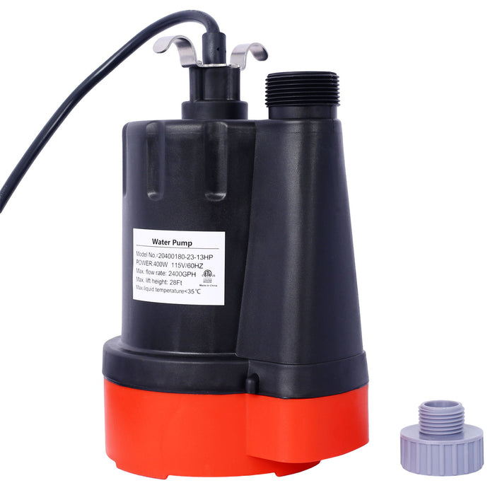Submersible Water Pump, 1 / 3Hp 2500Gph Thermoplastic Utility Pump Portable Electric Water Pump Sump Pump, With 10 Feet Power Cord