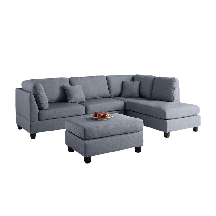 Polyfiber Reversible Sectional Sofa With Ottoman In Gray