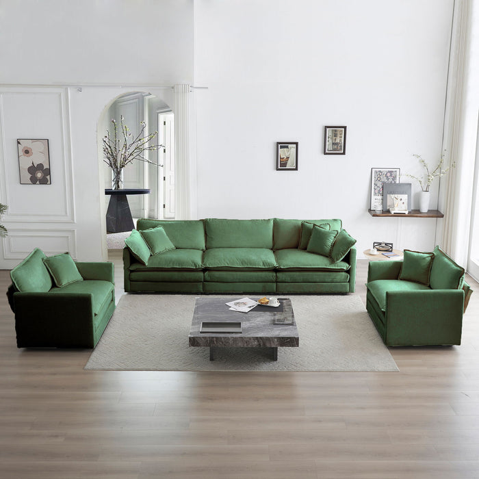 Sofa Set of 3, 1+1+3 Seats Living Room Sofa Set, Accent Chair, Loveseat, And Three - Seat Sofa Modern Style Round Arms 3 Piece Sofa Set, Green Chenille