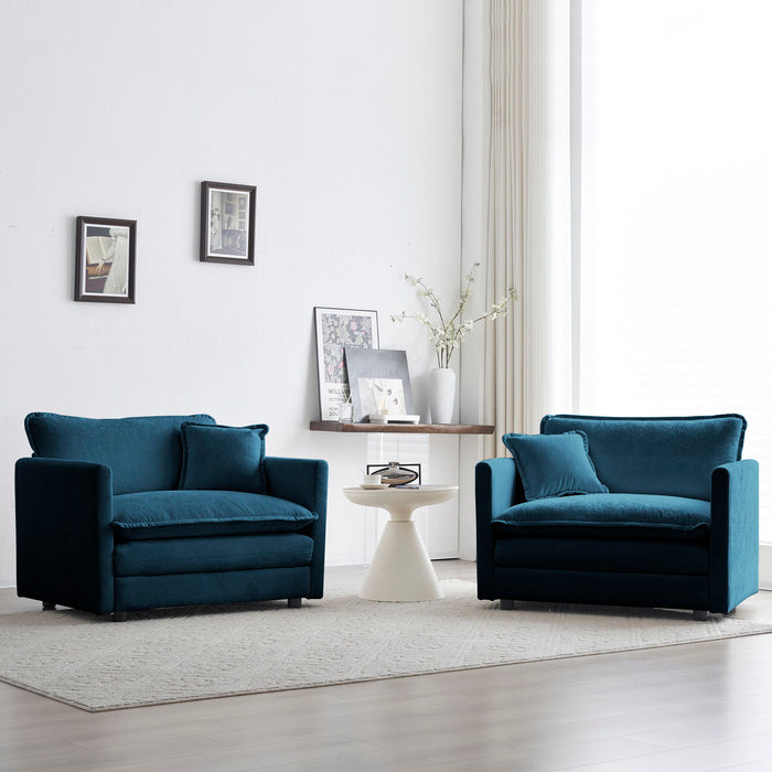 Accent Chair (Set of 2) High - End Chenille Upholstered Armchairs, Living Room Side Chairs With Toss Pillow, Blue Chenille