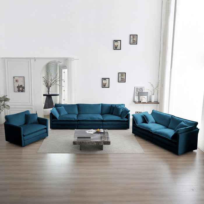 Modern Sofa Couch, 3 Piece Set Extra Deep Seat Sectional Sofa For Living Room, Oversized Sofa, 3 Seat Sofa, Loveseat And Single Sofa, Blue Chenille