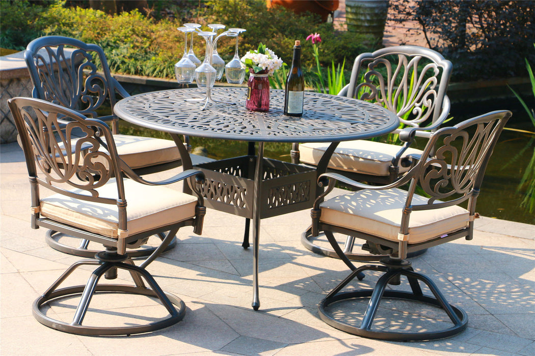 Round 4 Person 48.03" Long Aluminum Dining Set With Sunbrella Cushions