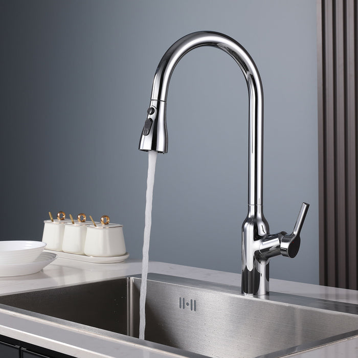 Kitchen Faucet With Pull Down Sprayer Chrome, High Arc Single Handle Kitchen Sink Faucet, Modern Stainless Steel Kitchen Faucets