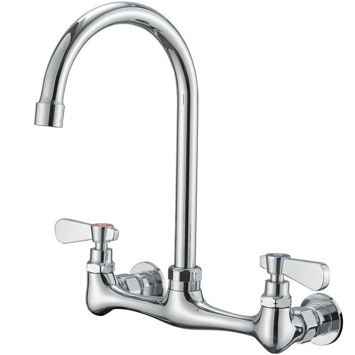 Double Handle Wall Mount Standard Kitchen Faucet With High Arc Swivel Spout 8 In. Widespread In Polished Chrome