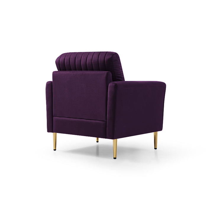 Mid-Century Modern Sectional Sofa Set, Couch Sets For Living Room 3 Pieces, 2 Piece Fabric Arm Chair And 1 Piece Loveseat Set of Living Room, Purple Velvet