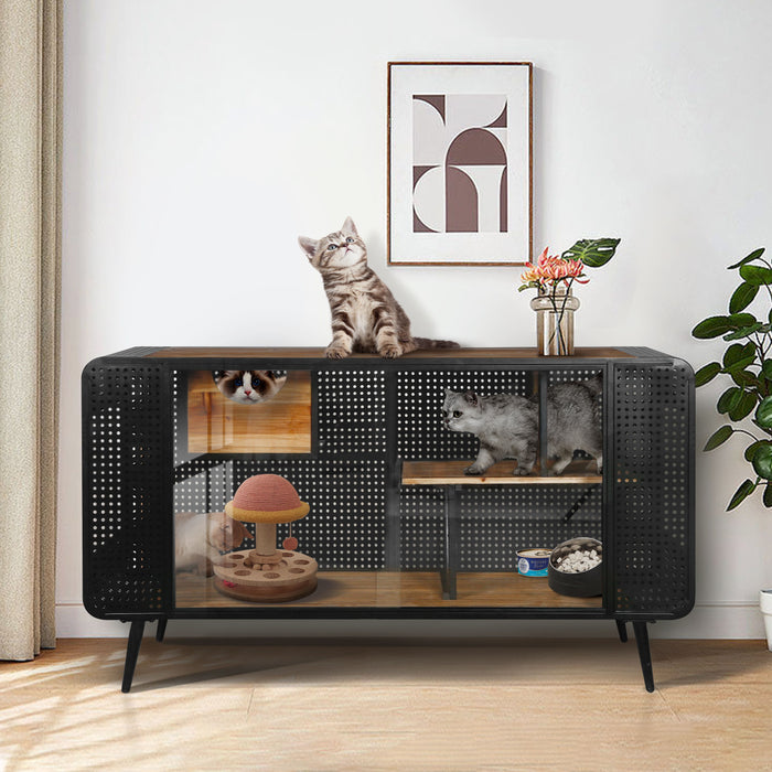 Spacious Cat House With Tempered Glass, For Living Room, Hallway, Study And Other Spaces