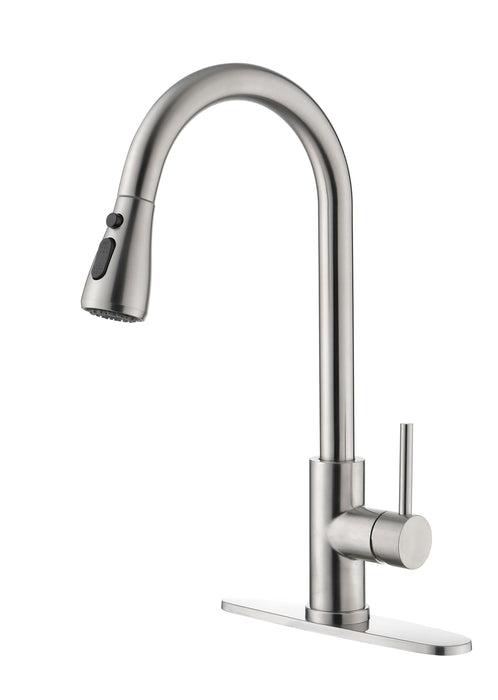 Single Handle High Arc Brushed Nickel Pull Out Kitchen Faucet, Single Level Stainless Steel Kitchen Sink Faucets