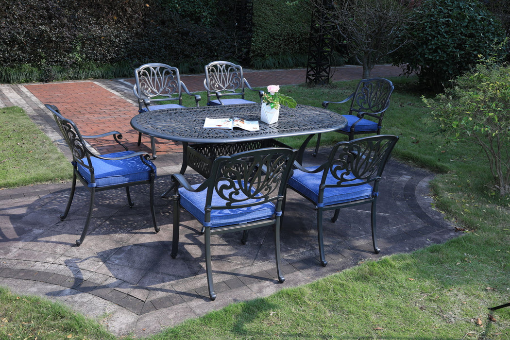 Oval 6 Person, Aluminum Dining Set With Cushions