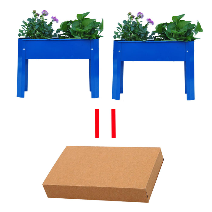Elevated Garden Bed, Metal Elevated Outdoor Flowerpot Box, Suitable For Backyard And Terrace, Suitable For Vegetable And Flower (Set of 2) - Blue