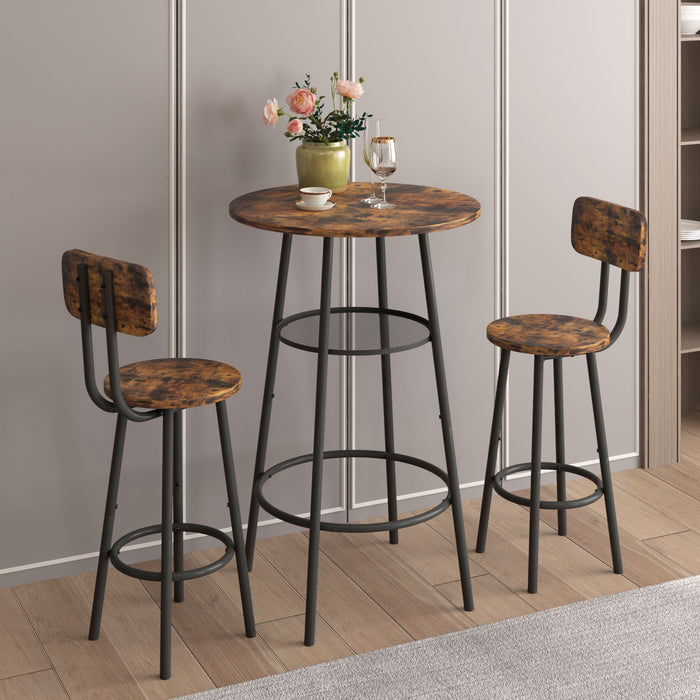 Bar Table, Equipped With 2 Bar Stools, With Backrest And Partition - Brown