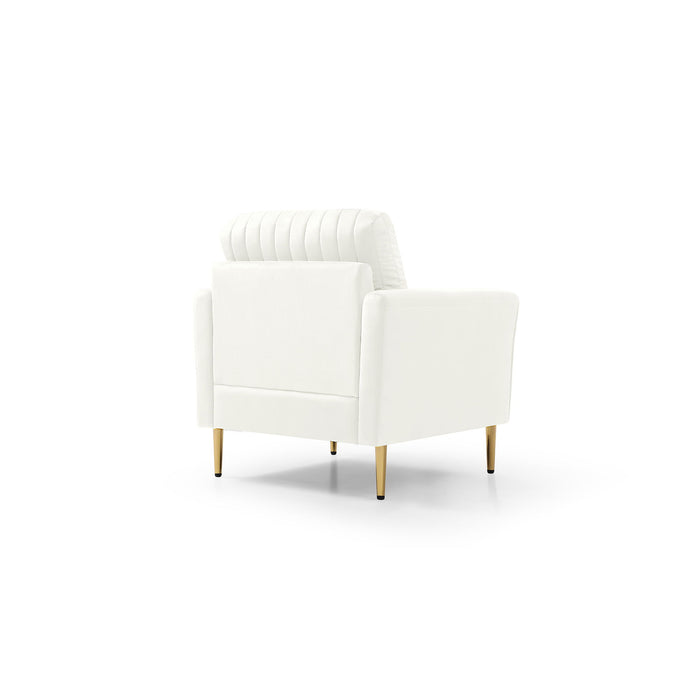 Mid-Century Modern Velvet Fabric Accent Chair Armchair For Living Room Bedroom Channel Tufted Upholstered Comfortable - Cream