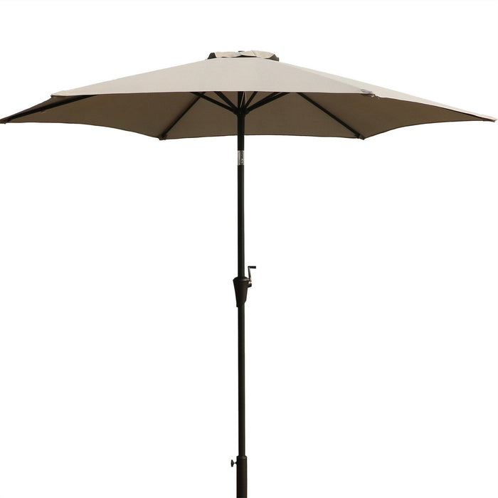 8.8 Feet Outdoor Aluminum Patio Umbrella, Patio Umbrella, Market Umbrella With 33 Pounds Round Resin Umbrella Base, Push Button Tilt And Crank Lift, Gray