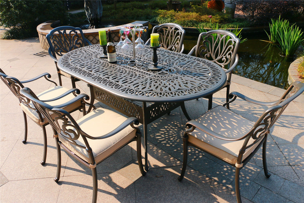 Oval 6 Person 72.05" Aluminum Dining Set With Sunbrella Cushions