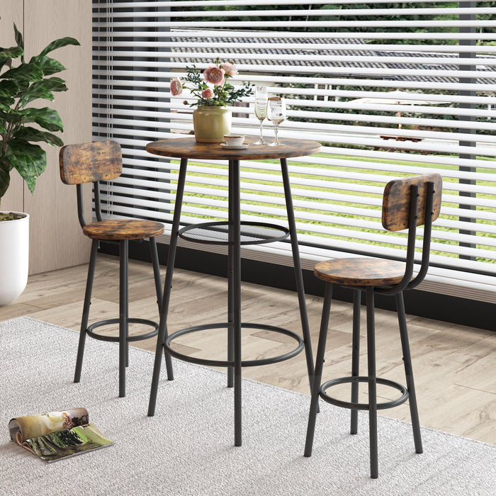 Bar Table, Equipped With 2 Bar Stools, With Backrest And Partition - Brown