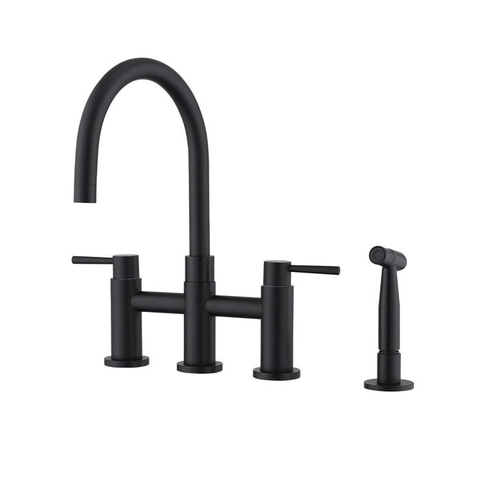 Double Handle Bridge Kitchen Faucet With Side Spray - Black