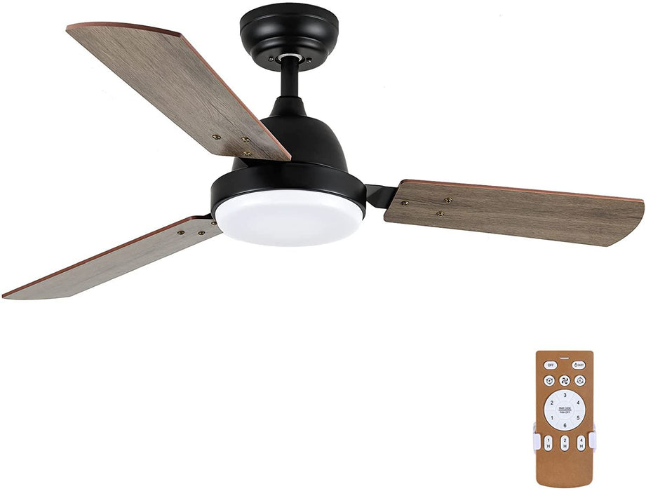 Simple Deluxe 44 Inch Ceiling Fan With Led Light And Remote Control, 6 Speed Modes, 2 Rotating Modes, Timer - Dark Brown
