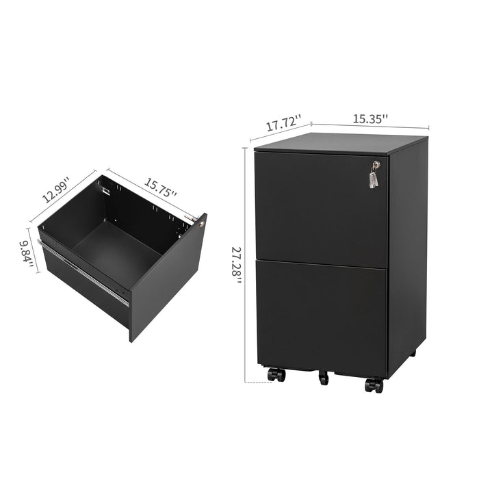 2 Drawer File Cabinet With Lock, Steel Mobile Filing Cabinet On Anti-Tilt Wheels