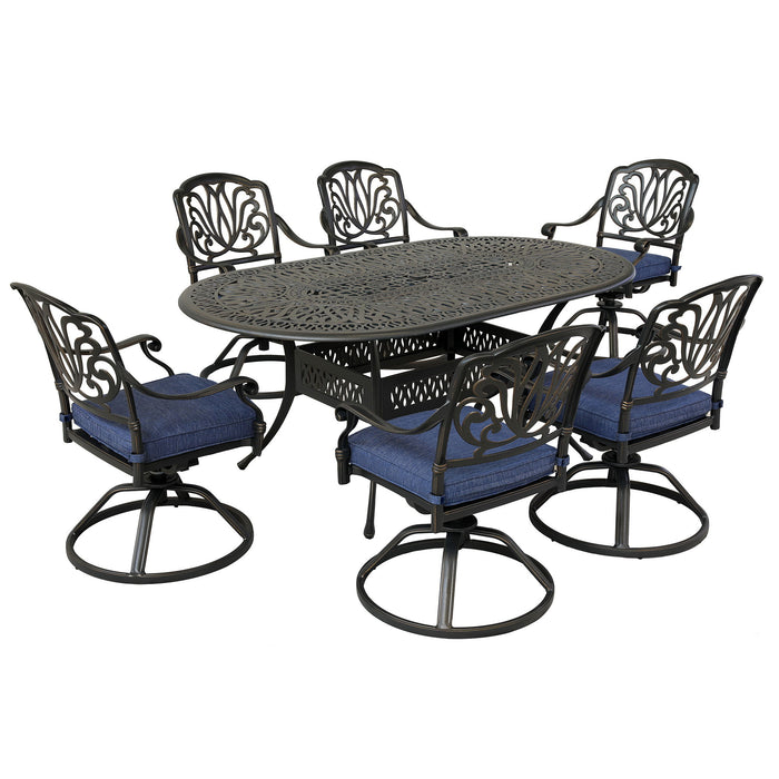 Oval 6 Person 72.05" Long Aluminum Dining Set With Cushions