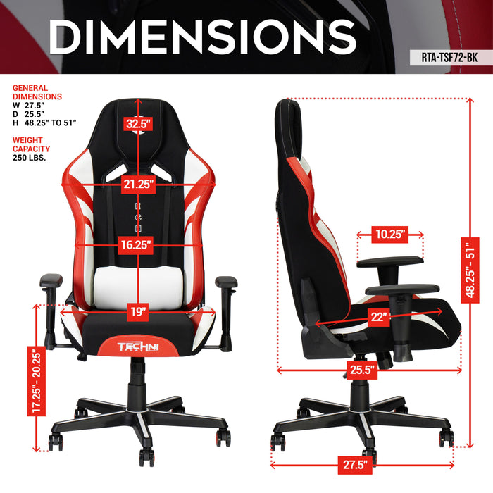 Techni Sport Echo Gaming Chair - Black With Red & White